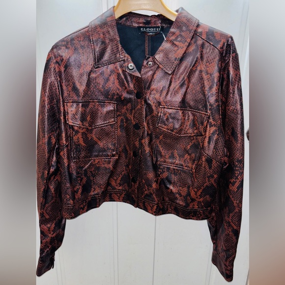 Eloquii Snake Print Faux Leather Jacket in Red and Black stretches - Picture 1 of 8